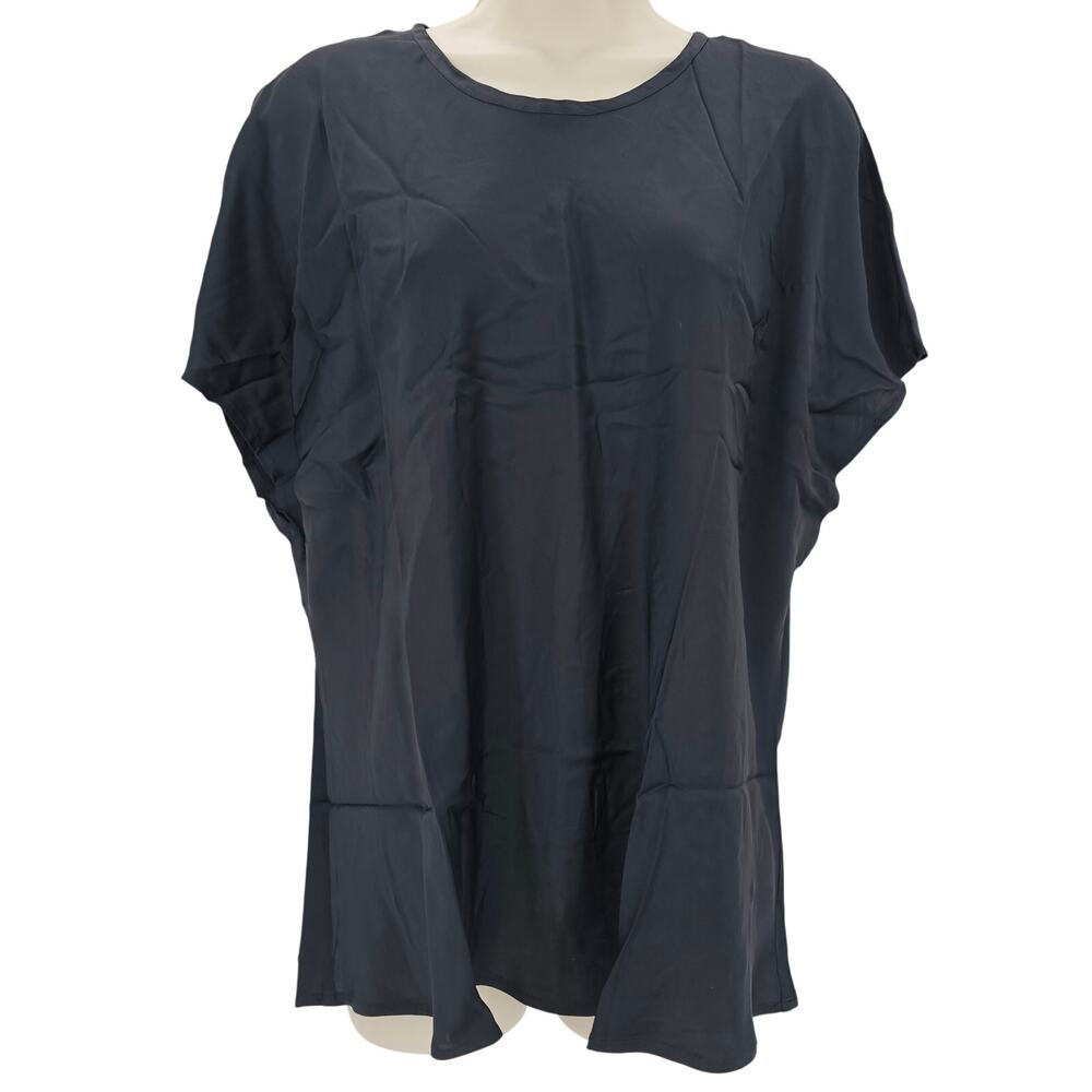 J. Crew Womans size 2X Drapey Crewneck Satin T-Shirt Top Blouse Black CD050 NEW